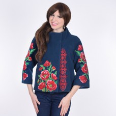 Embroidered coat "Luxurious Poppies" blue